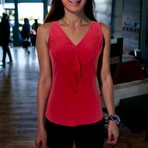 BANANA REPUBLIC Bright Red Ruffle Front Sleeveless Tank Top Sz M